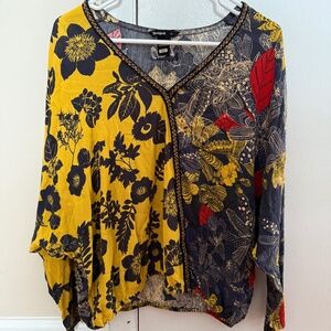 Desigual multicolor floral print long sleeve top sz M